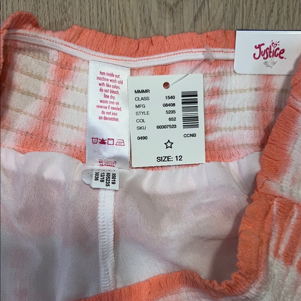 🛍️ 3 for $20 🛍️ - Justice Tie-Dye Coral and White High Waist Shorts - NWT - Picture 5 of 6